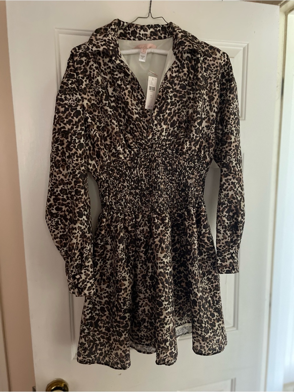 Anthropologie Brown and Black Leopard Print Long-Sleeve Dress